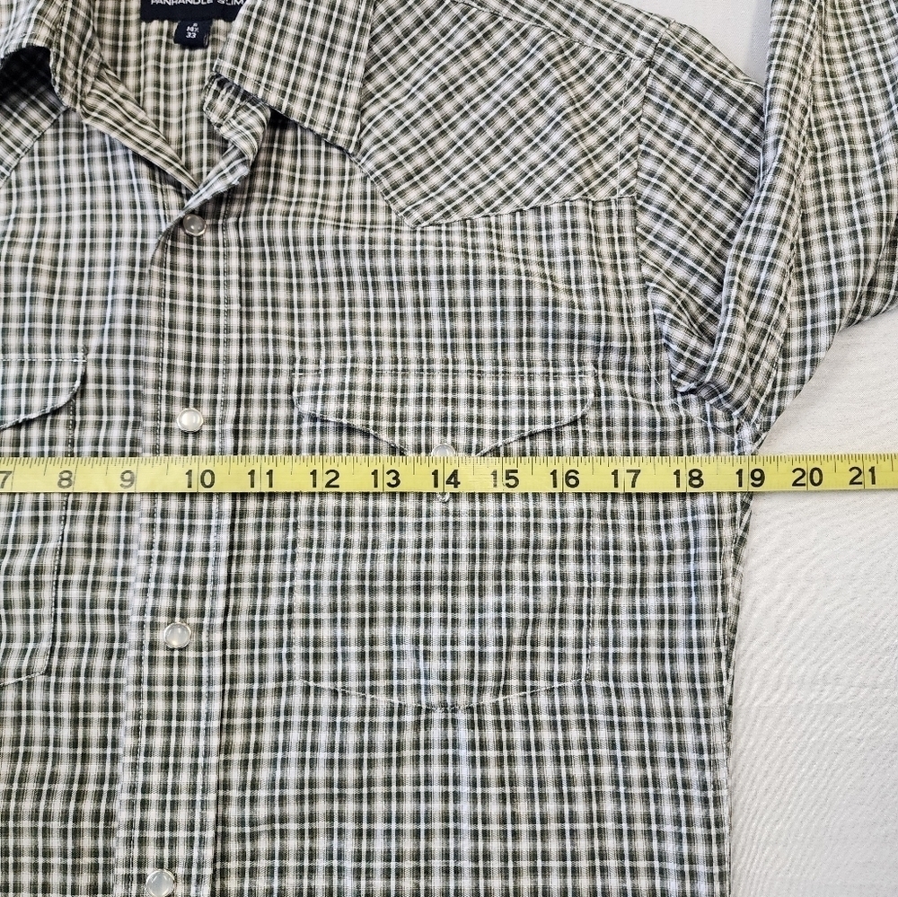 PANHANDLE SLIM Men's Green Western Yoke Pearl Snap Plaid Shirt, sz SM / 14.5 - Picture 4 of 12